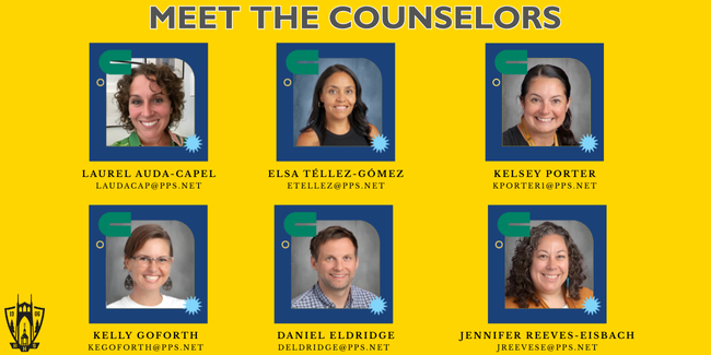 The image shows R.H.S. counselors: Laurel, Elsa, Kelsey, Kelly, Dan, and Jennifer.